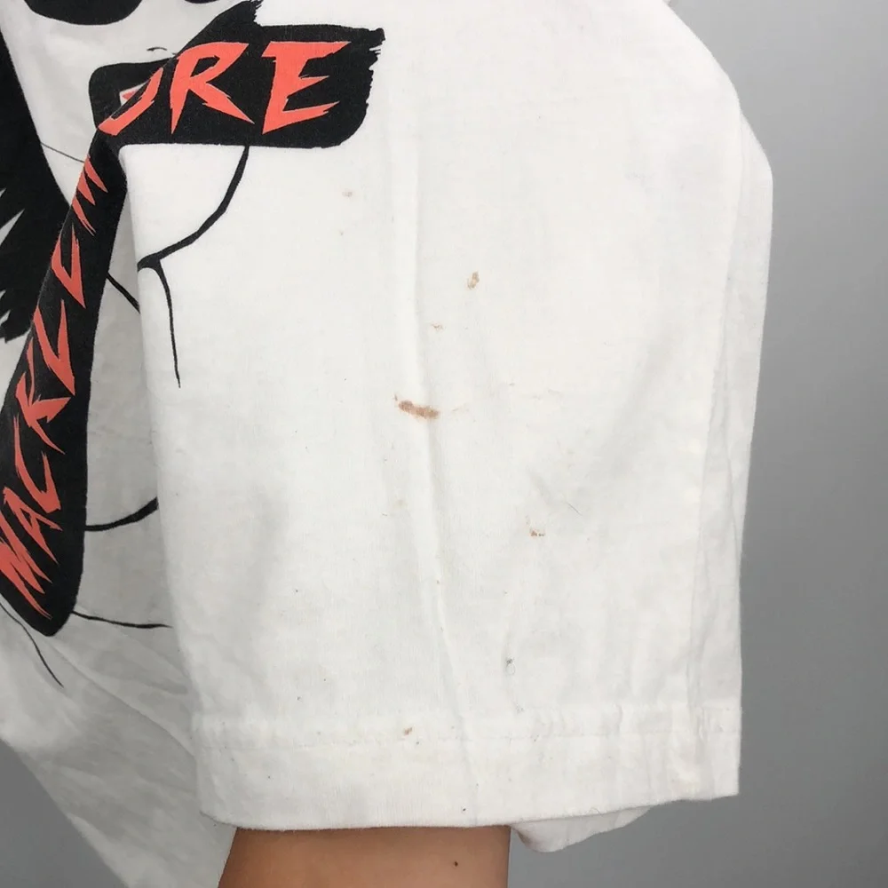 White Graphic Men’s T-Shirt with Black & Red Illustration - Picture 3 of 7